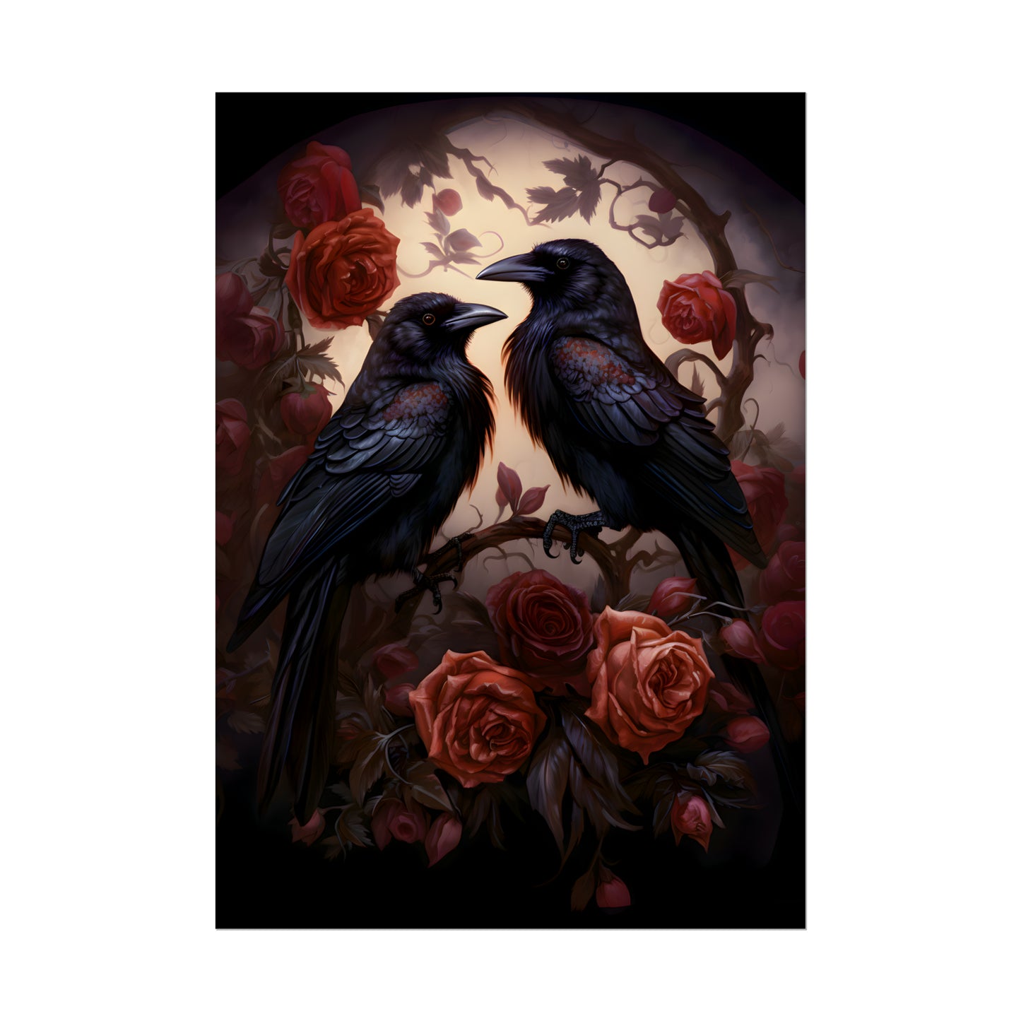 Ravens Poster, Gothic Rose Print, Edgar Allen Poe, Vintage Oil Painting style, Gothic Romance, Dark Home Wall Art