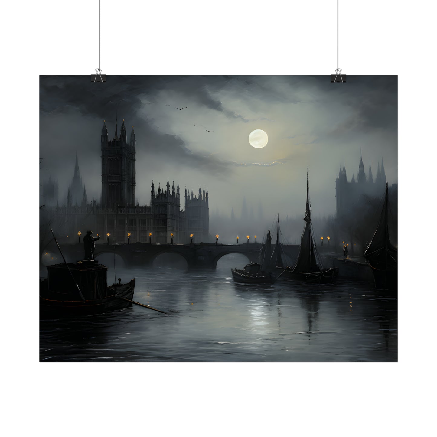 Victorian London Print, Thames Poster, English cityscape, London Skyline, Vintage Art Print, Gothic Architecture, Gothic Wall Art, Housewarming Gift