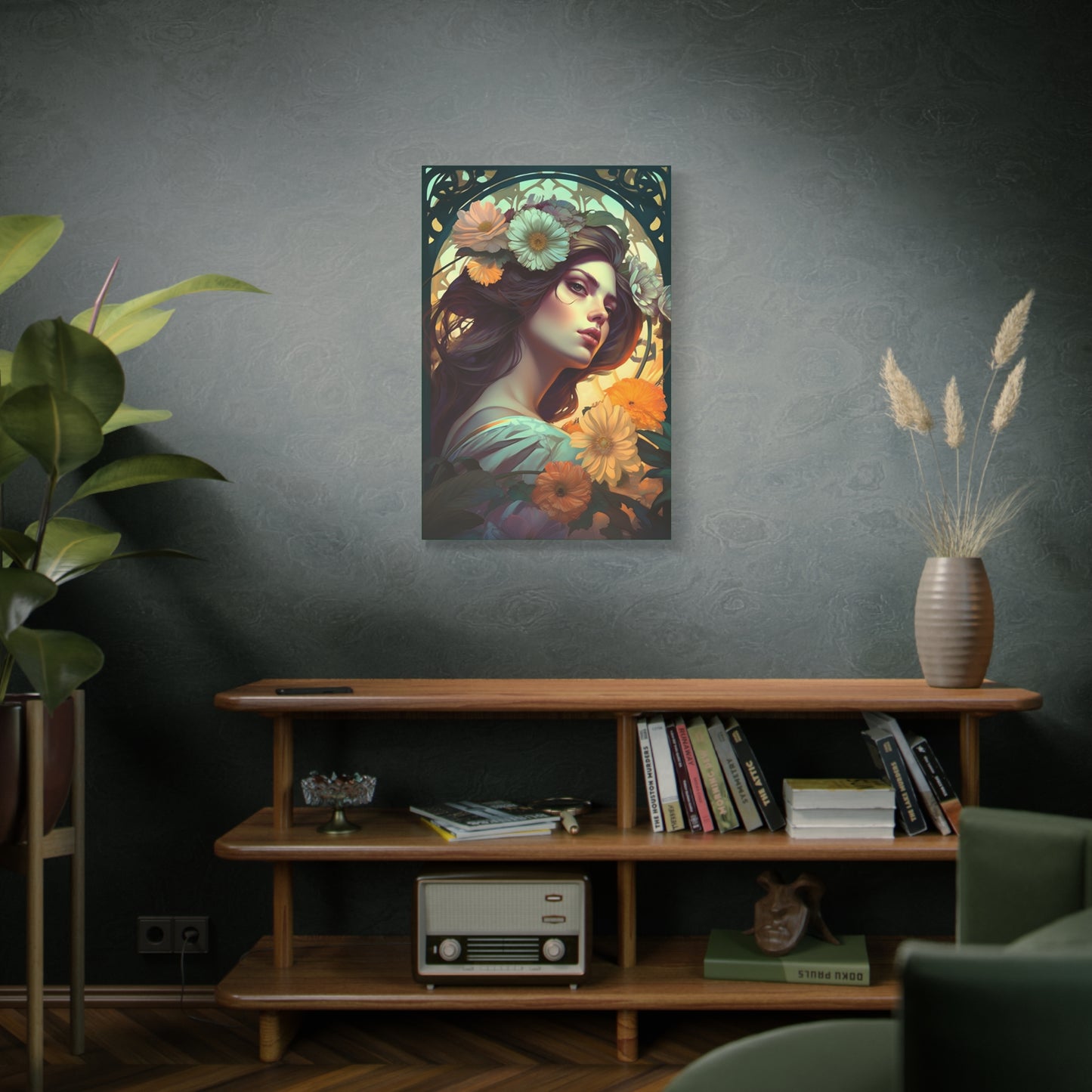 Matte Canvas, Stretched, Art Nouveau Inspired, Flower Lady