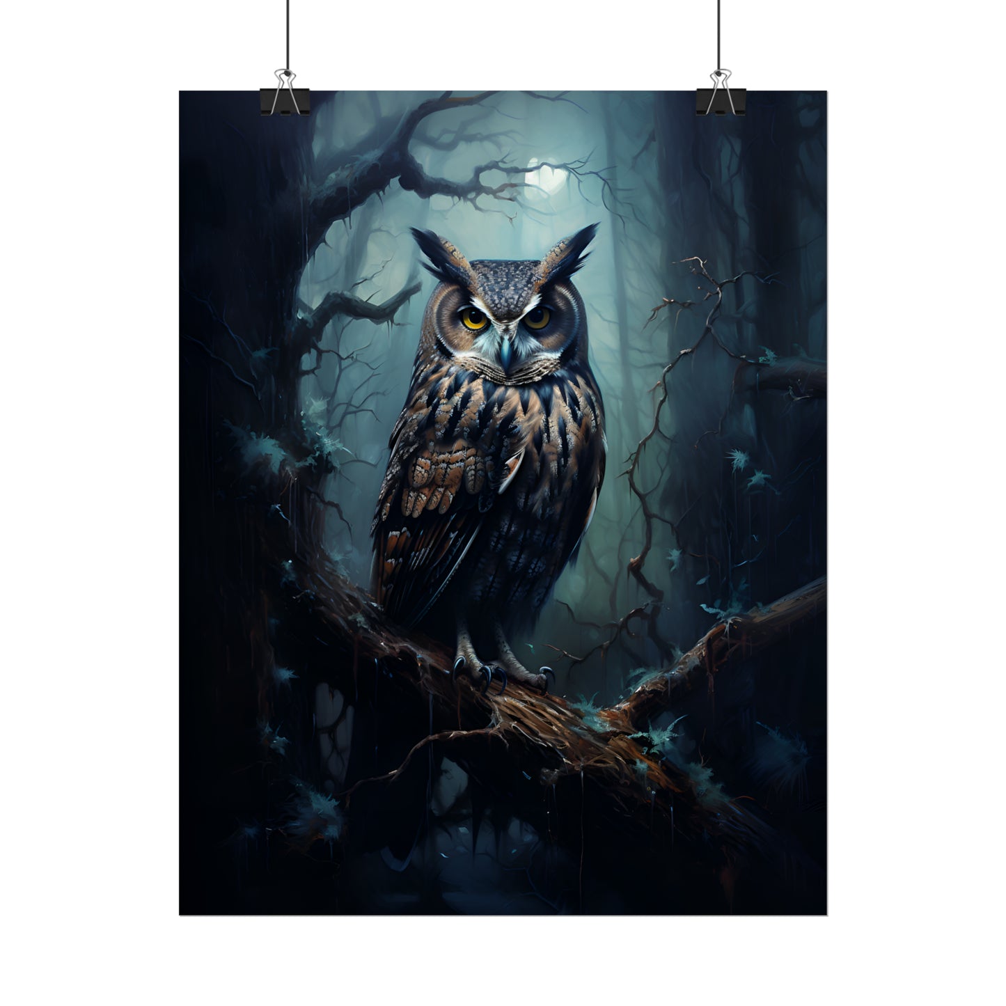 Midnight Owl Print, Gothic Poster, Goth Home Decor, Dark Academia, Oil Painting Print, Owl Painting, Bird of Prey Poster, Owl Wall Art