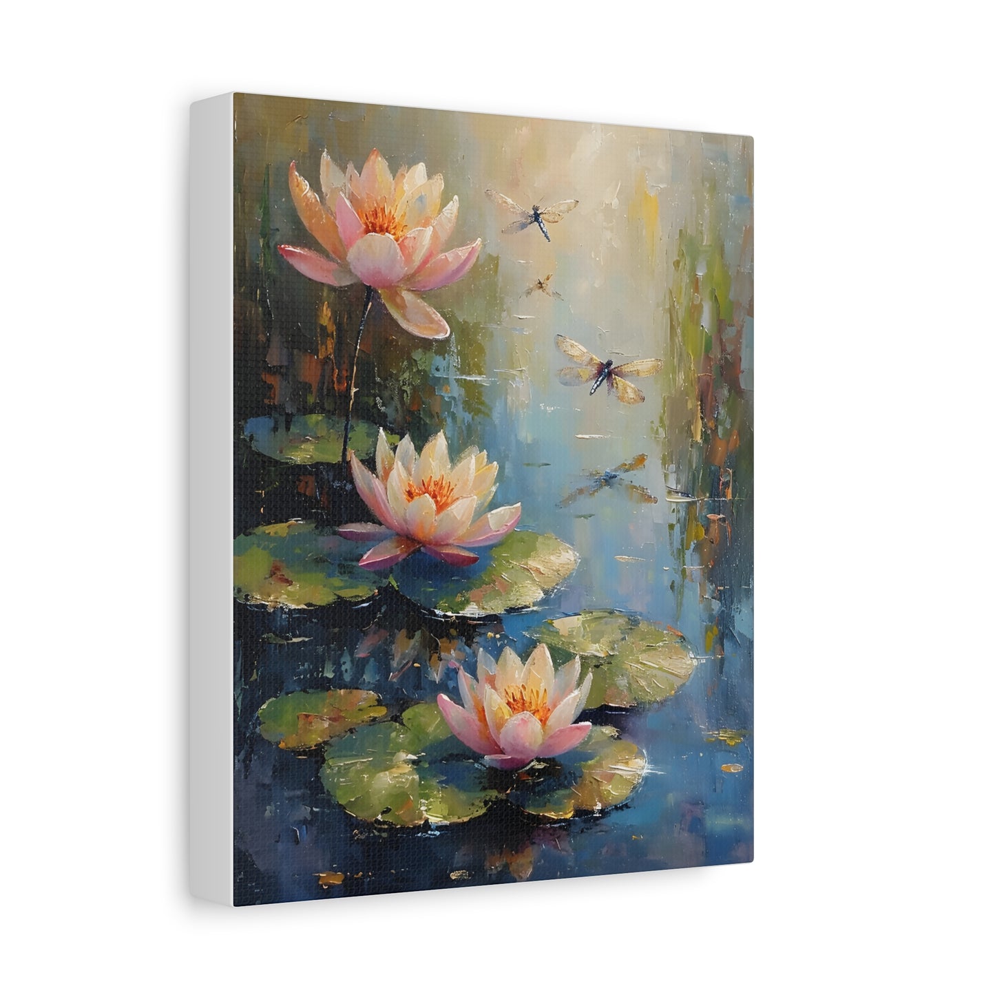 Water Lily and Dragonfly Canvas, Floral Oil Painting Home Decor, Beautiful Wall Art, Monet Impressionist, Housewarming Gift