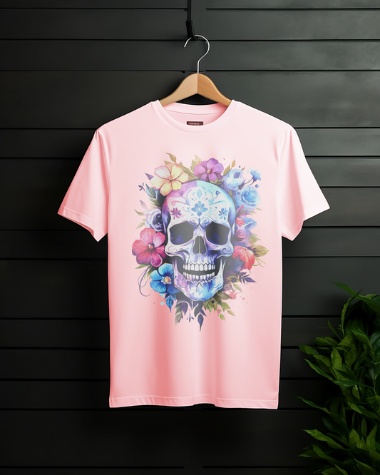 Women's T-Shirt, Skull T-Shirt, Skulls and Flowers, Watercolor Skull, Floral T-Shirt, Gift for mom, Gift for Wife, Girlfriend Gift