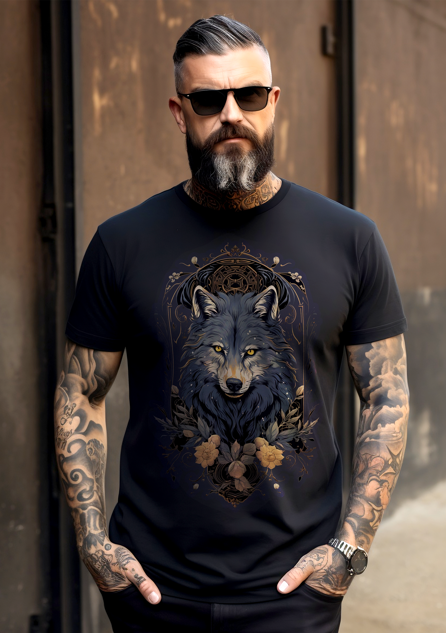 Men's Wolf T-Shirt, Wolf Tattoo Design, Wolf T-Shirt, Warrior Geek